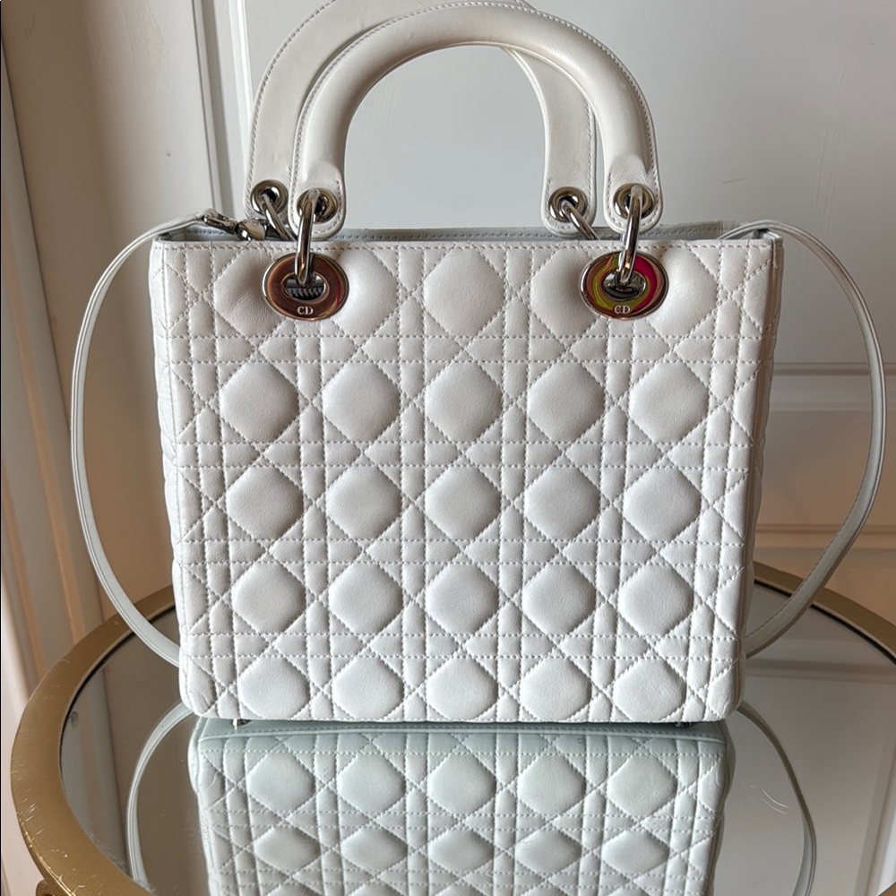 Dior White Lady Dior Medium with Iconic Quilted Design